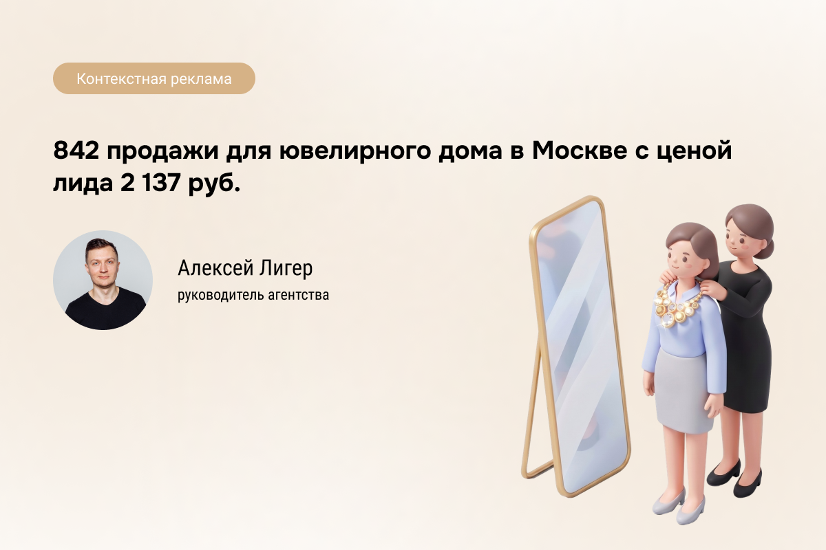 Кейс: Ювелирный дом - 842 продажи с ценой лида 2 137 руб.