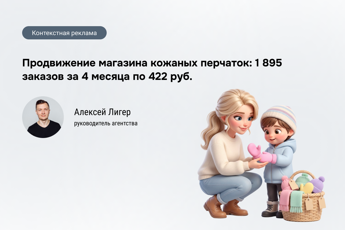 Кейс: Магазин кожаных перчаток в Яндекс Директ - 1 895 заказов по 422 руб.