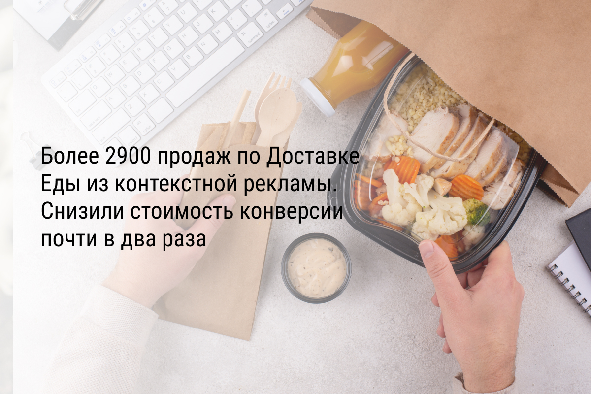 Кейс: Более 2900 продаж по Доставке Еды из контекстной рекламы. Снизили стоимость конверсии почти в два раза