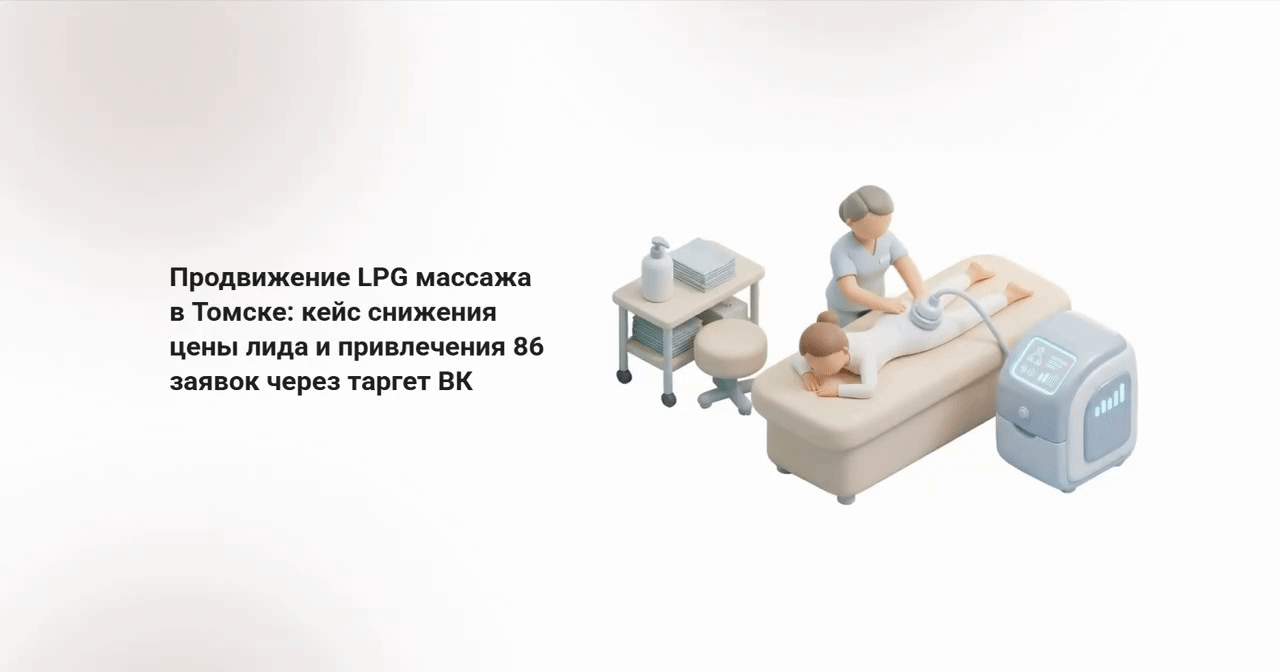 Продвижение LPG‑массажа в Томске через таргет ВК: 86 заявок по 661 ₽ и ROMI 770%