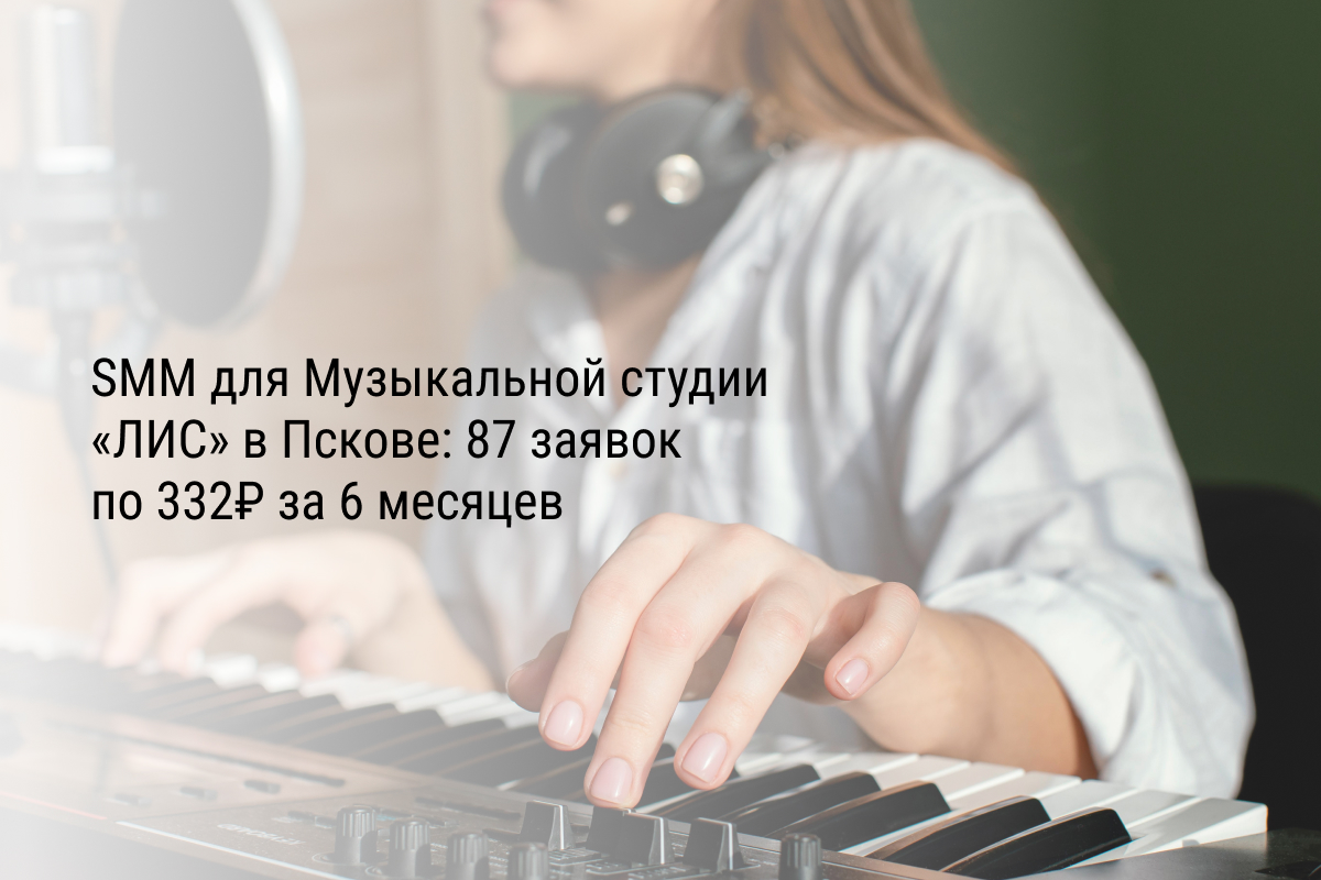 Кейс: SMM для Музыкальной студии «ЛИС» в Пскове: 87 заявок по 332₽ за 6 месяцев