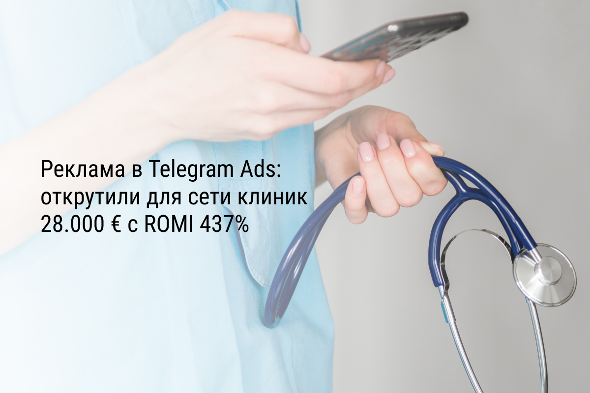 Реклама в Telegram Ads: открутили для сети клиник 28.000 € с ROMI 437%