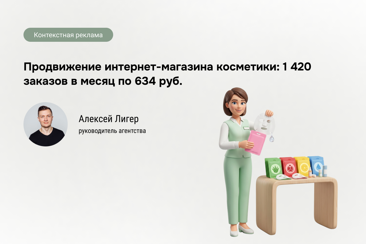 Кейс: Интернет-магазин уходовой косметики - 1 420 заказов по 634 руб.