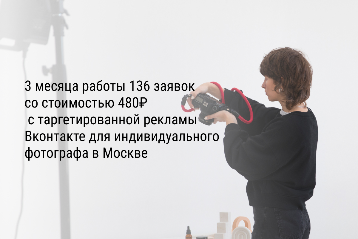 3 месяца работы 136 заявок со стоимостью 480₽ с таргетированной рекламы Вконтакте для индивидуального фотографа в Москве